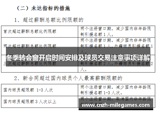 冬季转会窗开启时间安排及球员交易注意事项详解 冬季转会窗开启时间安排及球员交易注意事项详解